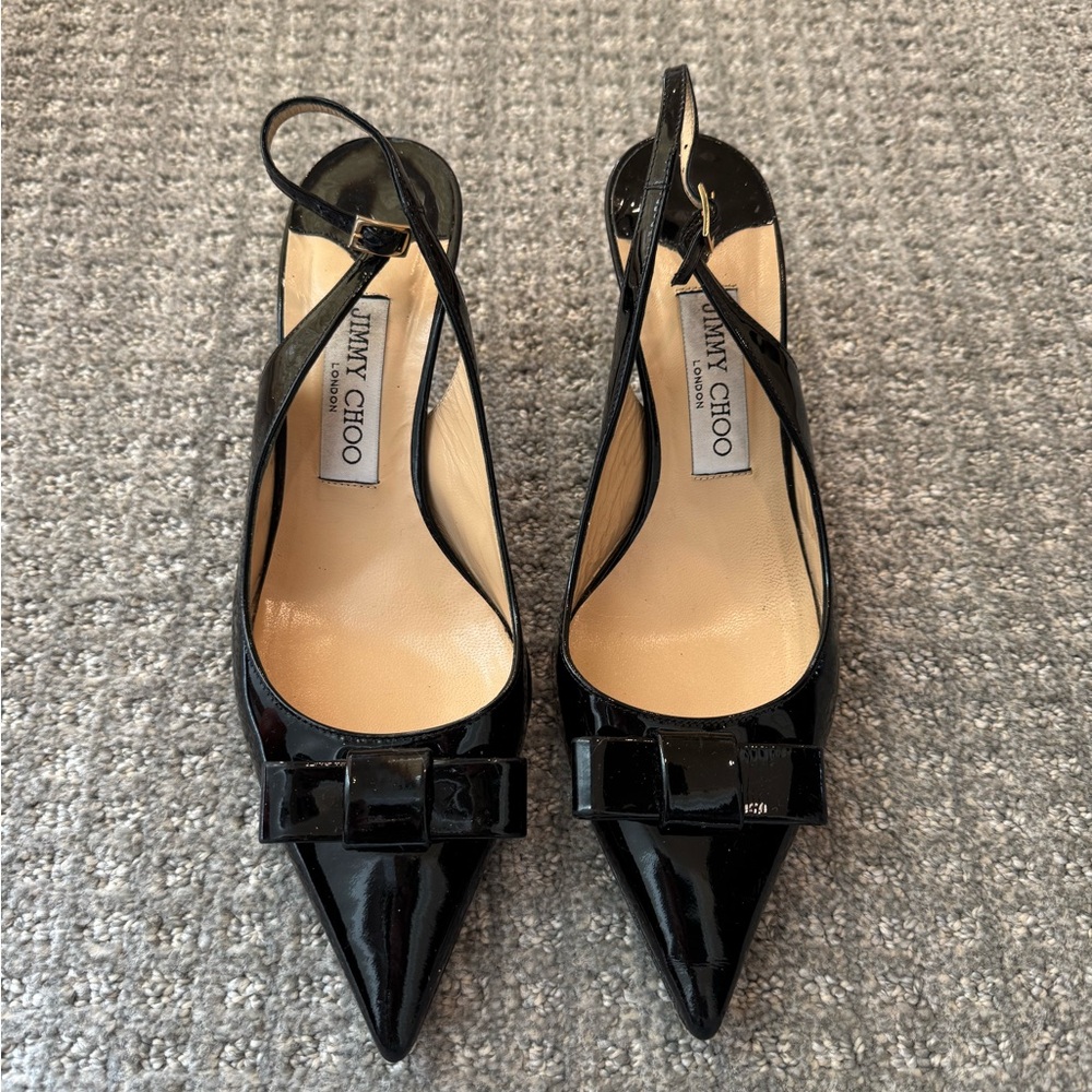 Jimmy Choo Black Slingback Heels with Bow